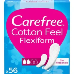 Algodón Normales - Protegeslips Transpirable sin Perfume, Flexible y Ultrafino 56 u - Carefree