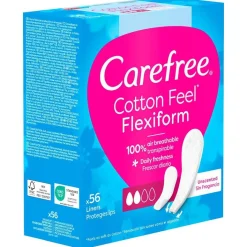 Algodón Normales - Protegeslips Transpirable sin Perfume, Flexible y Ultrafino 56 u - Carefree