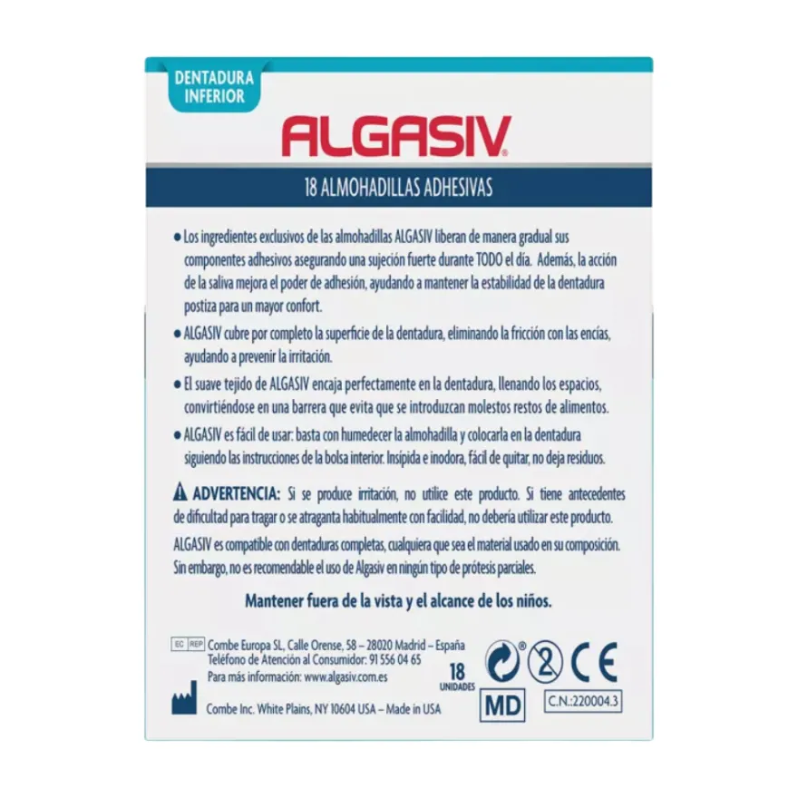 Almohadillas Adhesivas para Dentaduras Postizas Inferiores, 18 ud. - Algasiv®