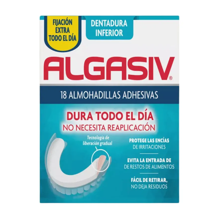 Almohadillas Adhesivas para Dentaduras Postizas Inferiores, 18 ud. - Algasiv®
