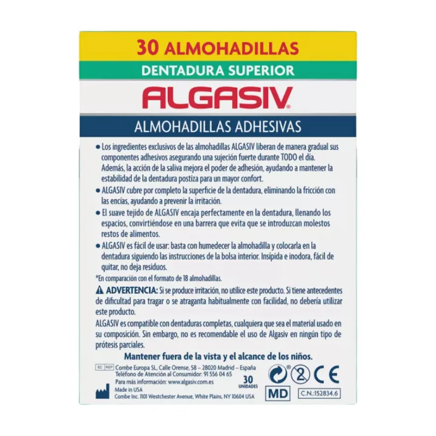 Almohadillas Adhesivas para Dentaduras Postizas Superiores, 30 ud. - Algasiv®