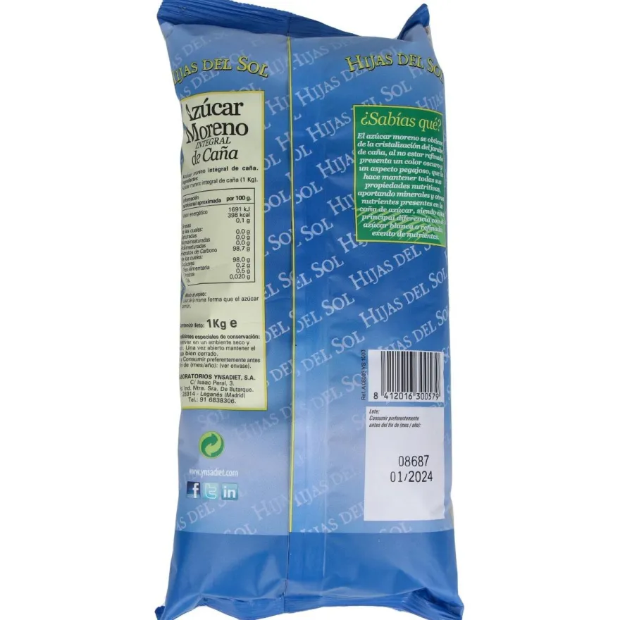 Azucar Moreno de Caña Bolsa 1kg. Hijas del Sol - Ynsadiet