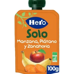 Baby Solo Ecológico Manzana Plátano y Zanahorias Bolsa 100g - Hero
