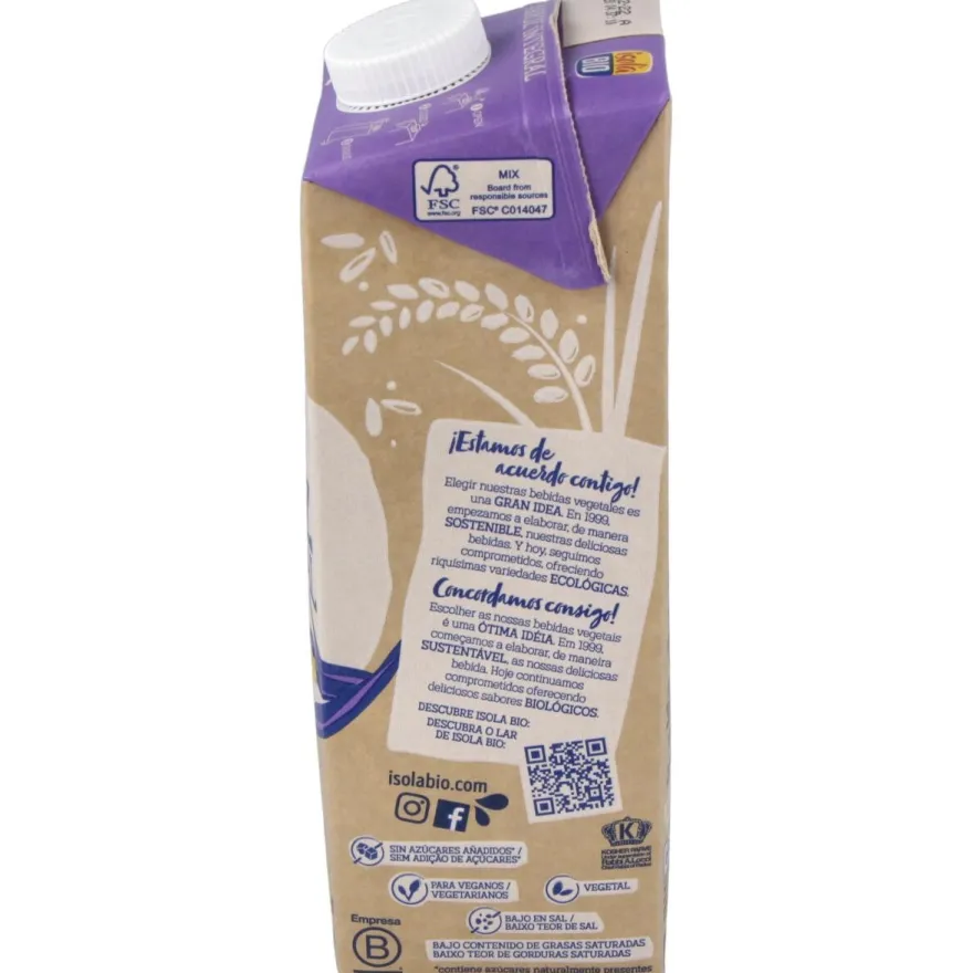 Bebida Vegetal de Arroz Integral 1lt 6uds. S/a - Isola
