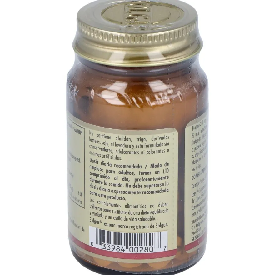 Biotina 300mg 100 Comprimidos - Solgar