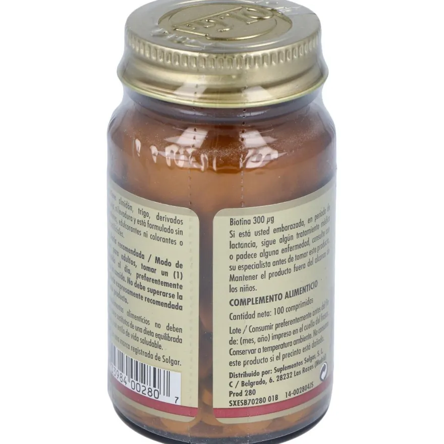 Biotina 300mg 100 Comprimidos - Solgar