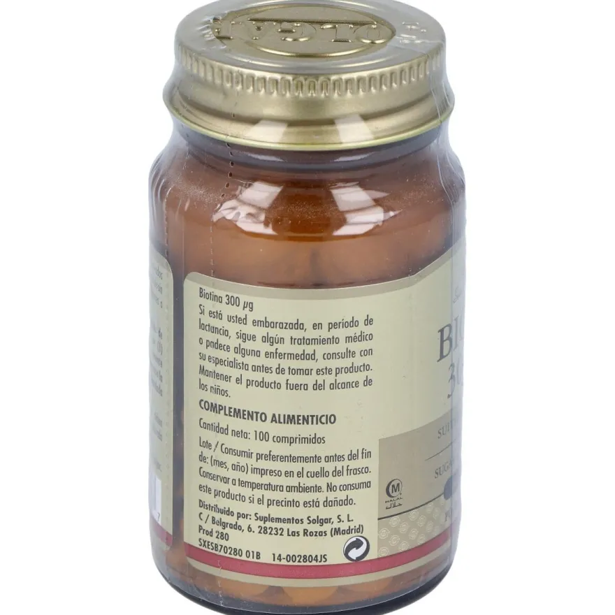 Biotina 300mg 100 Comprimidos - Solgar