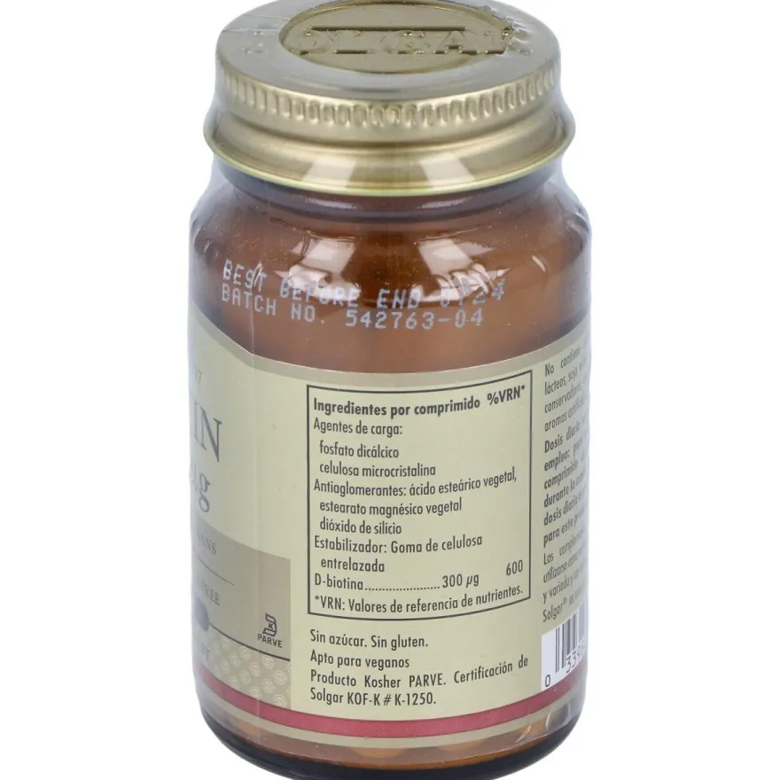 Biotina 300mg 100 Comprimidos - Solgar