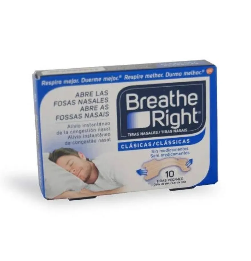 Breathe Right Clasicas - Tira Adh Nasal (10 Unidades Talla Pequeña-Mediana)