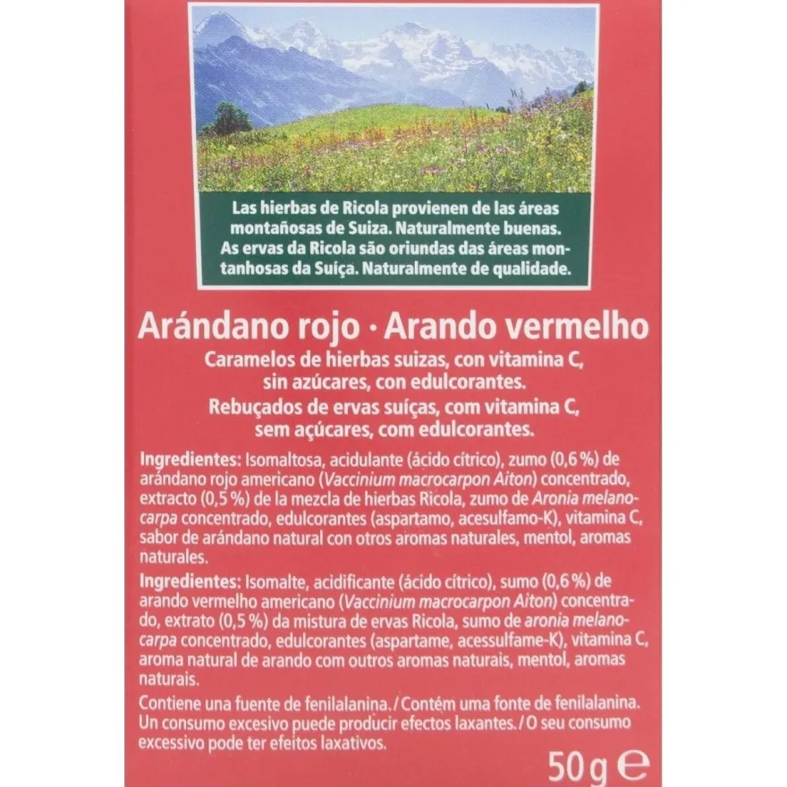 Caramelos sin Azúcar de Arándano Rojo, 50 g - Ricola