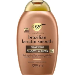 Champú Queratina Brasileña, Alisa y Nutre, Cabellos Ondulados o Rizados 385 ml - Ogx