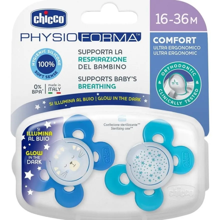 Chicco Physio Comfort Chupete De Silicona De 16-36 Meses Tonos Azules, 2 Unidades