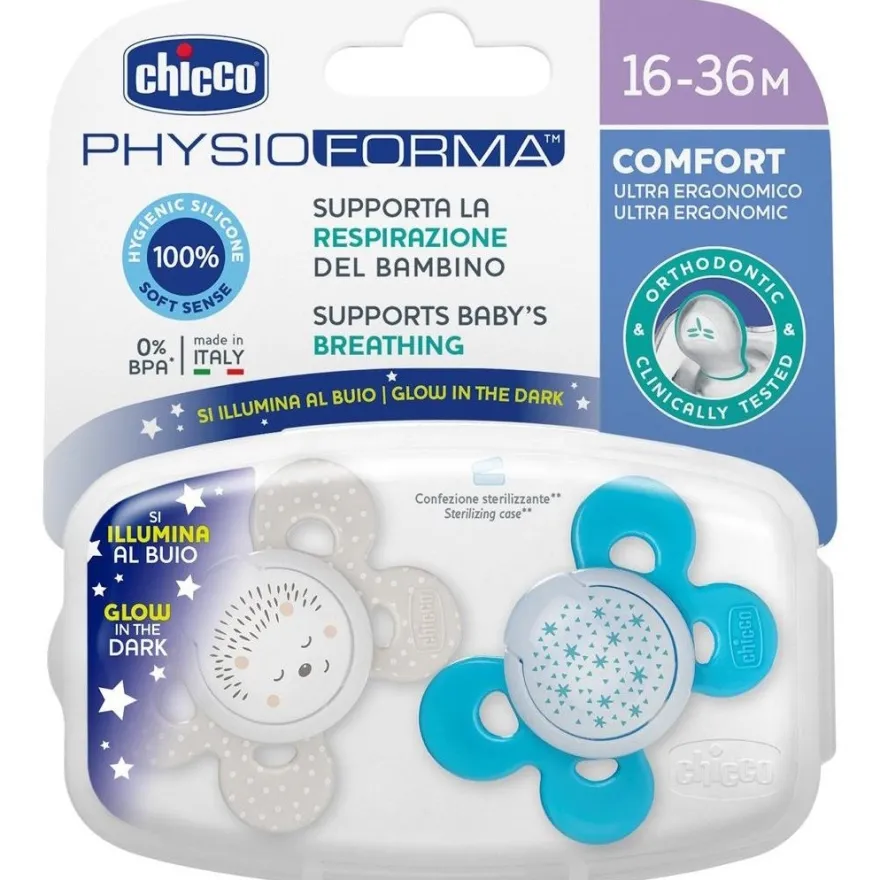 Chicco Physio Comfort Chupete De Silicona De 16-36 Meses Tonos Azules, 2 Unidades