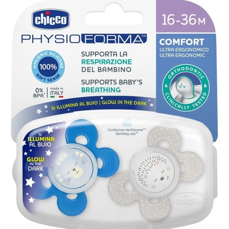 Chicco Physio Comfort Chupete De Silicona De 16-36 Meses Tonos Azules, 2 Unidades