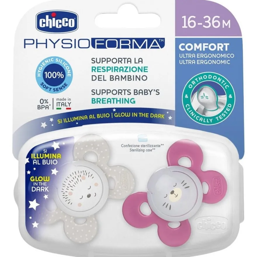 Chicco Physio Comfort Chupete De Silicona De 16-36 Meses Tonos Rosas, 2 Unidades