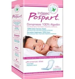 Compresas Higienicas Femeninas Posparto - Indasec Algodon (Normal Con Alas 14 U)