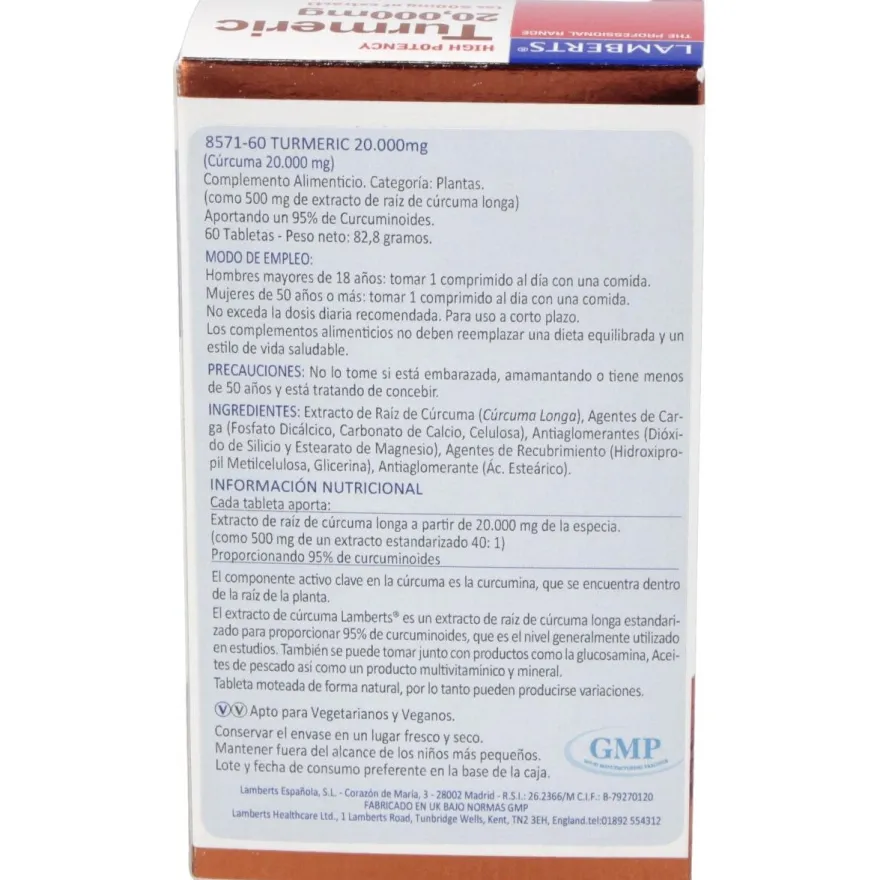 Curcuma 20.000mg. (95% de Curcumina) 60comp - Lamberts