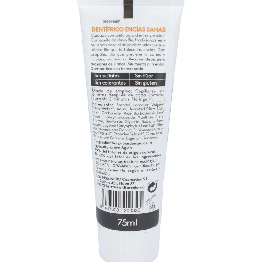 Dentifrico Encias Sanas Propoleo - Clavo 75ml. Bio - Naturabio Cosmetics