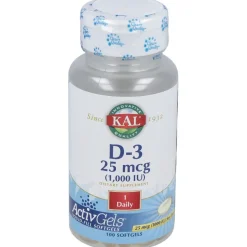 D - 3 25 mcg (1000 Ui) Perlas Activgel 100 u - Solaray