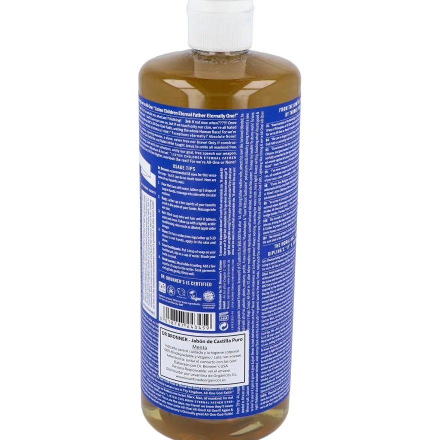 Dr. Bronner's Jabón Líquido Menta 945ml - Dr. Bronners