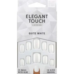 Elegant Touch Polished Colour Nails With Glue Squoval Quite White 24Uds