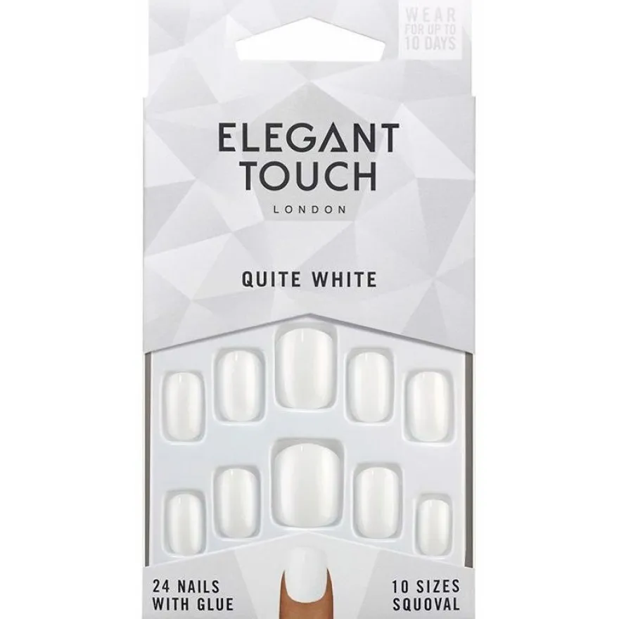 Elegant Touch Polished Colour Nails With Glue Squoval Quite White 24Uds