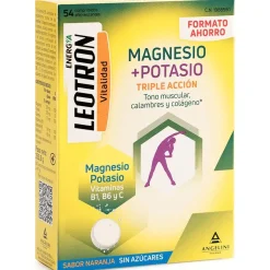 Energía Magnesio + Potasio Triple Acción Comprimidos Efervescentes Naranja 54 u - Leotron