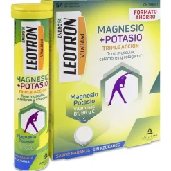 Energía Magnesio + Potasio Triple Acción Comprimidos Efervescentes Naranja 54 u - Leotron