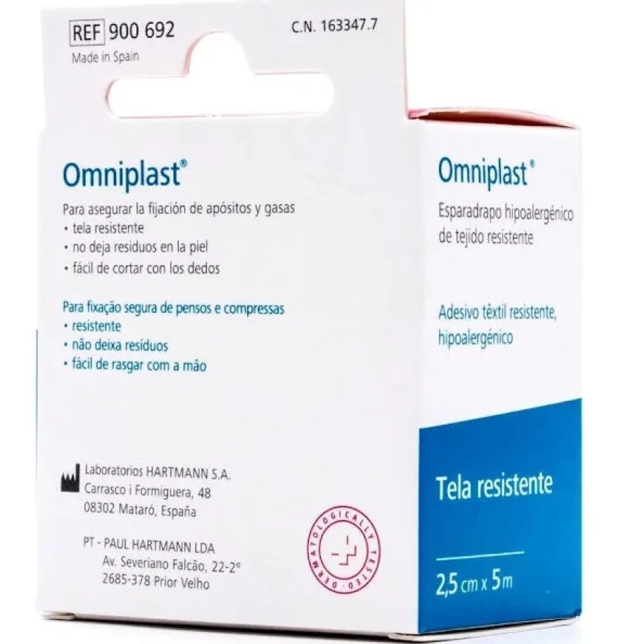 Esparadrapo Hipoalergico - Omniplast Tejido Resistente (1 Unidad 5 M X 2,5 Cm)