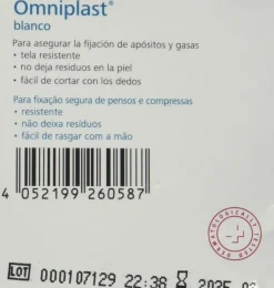 Esparadrapo Hipoalergico - Omniplast Tejido Resistente (1 Unidad 5 M X 1,25 Cm Color Blanco)