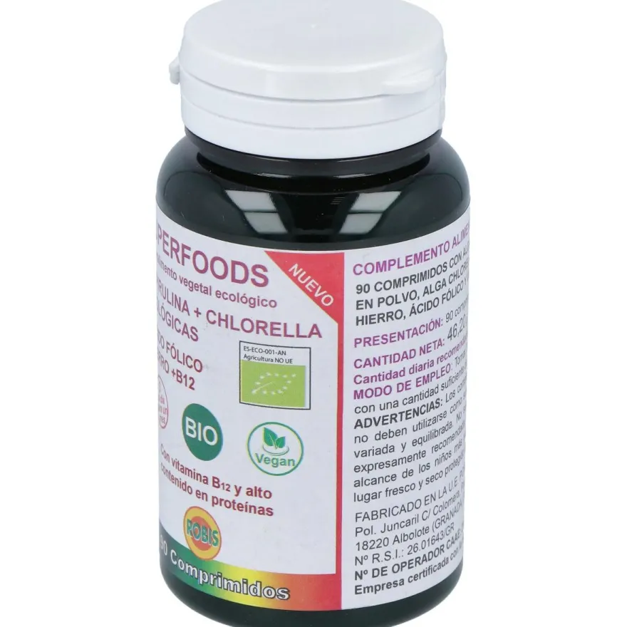 Espirulina+chlorella +ácido Folico+hierro+b12 90comp - Robis