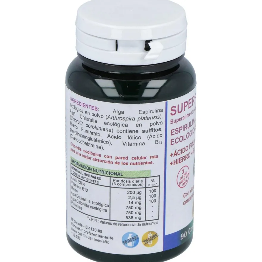 Espirulina+chlorella +ácido Folico+hierro+b12 90comp - Robis