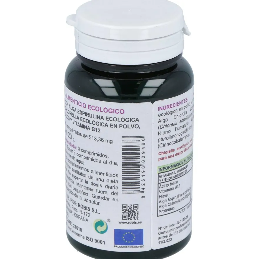 Espirulina+chlorella +ácido Folico+hierro+b12 90comp - Robis