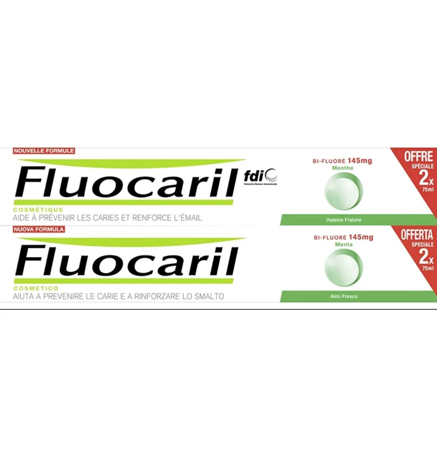 Fluocaril Bi-Fluore 145 Mg (2 Tubos 75 Ml Sabor Menta)