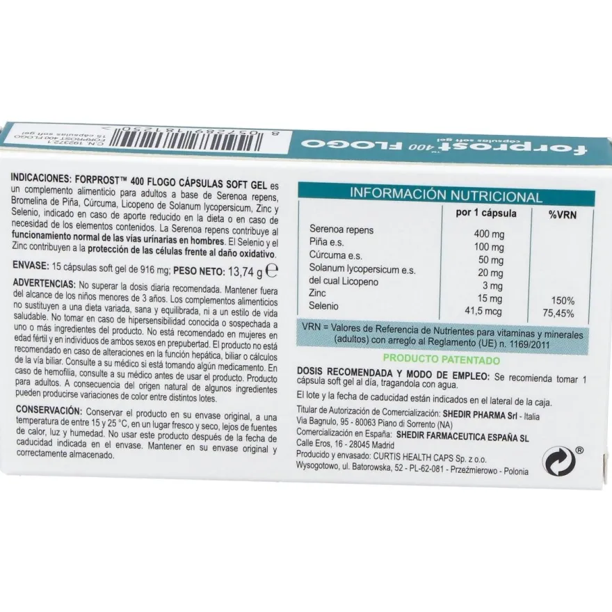 Forprost 400 Flogo Suplemento para la Salud Prostática en Cápsulas - Shedir