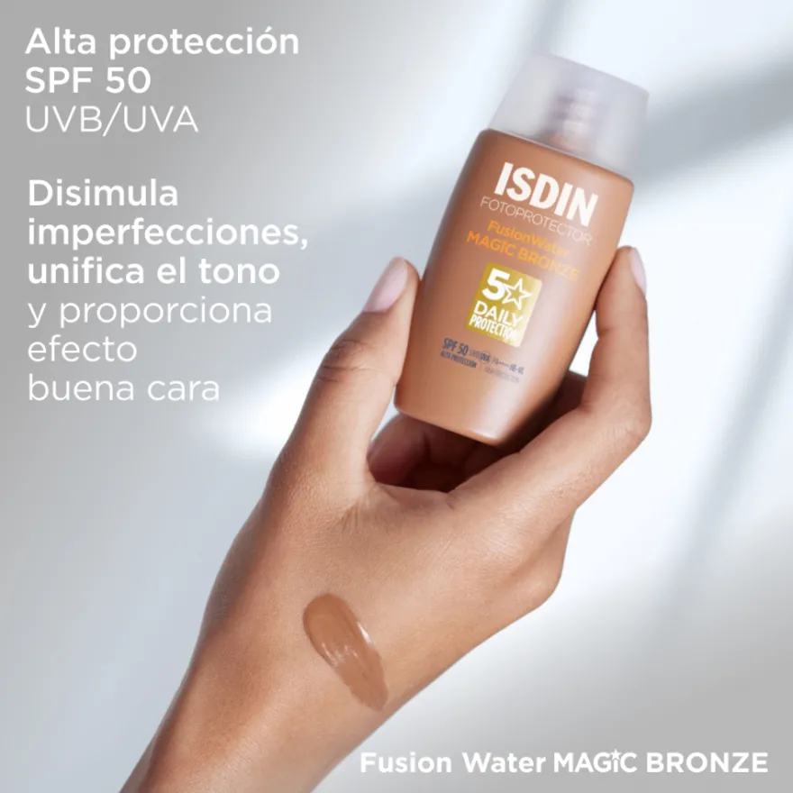 Fotoprotector Fusion Water MAGIC Color Bronze SPF 50, 50 ml. - Isdin