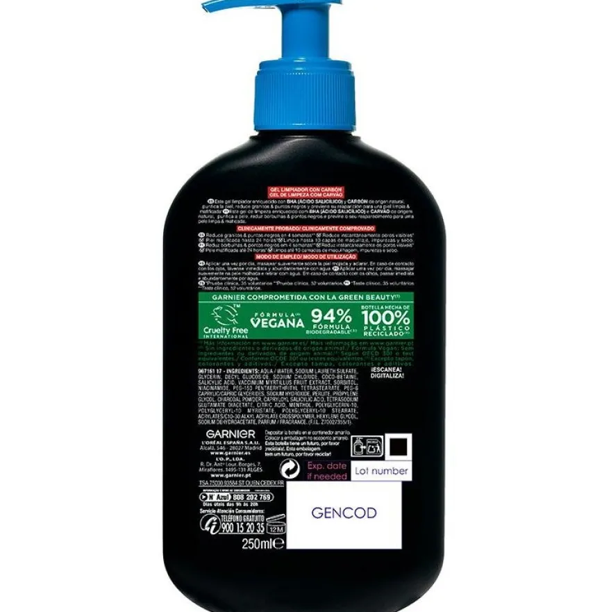 Garnier Pure Active Gel Limpiador Carbón 250Ml