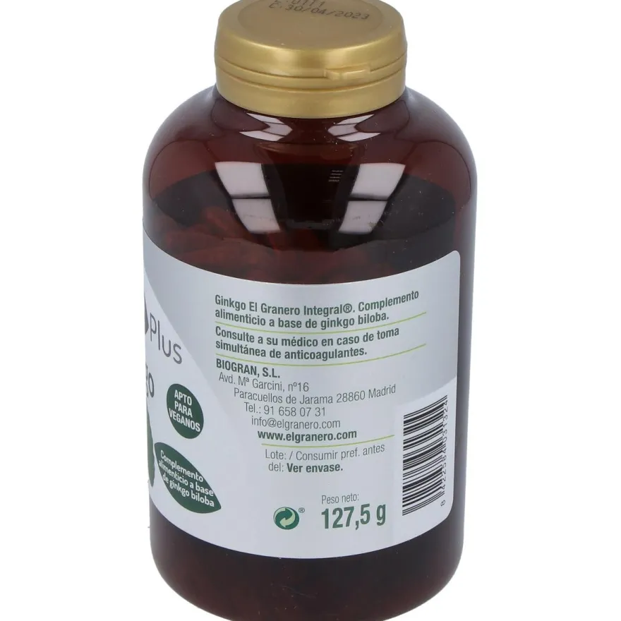 Ginkgo Biloba 600mg 250cápsulas - El Granero