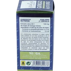Ginkgo 6500mg. 40cap. Estado Puro - Tongil