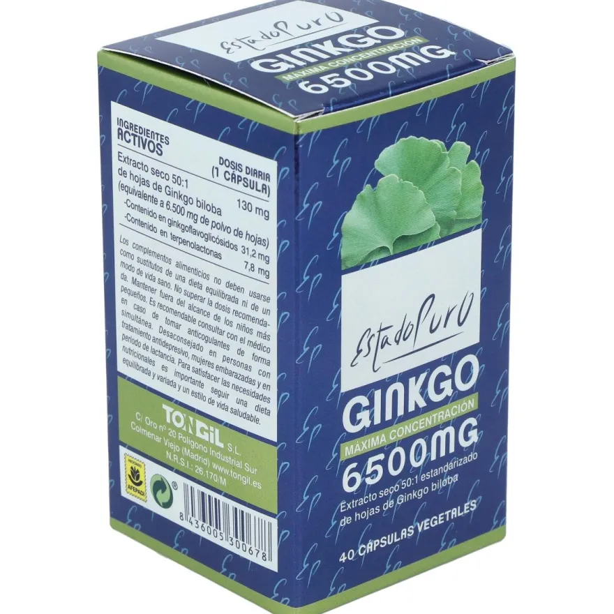 Ginkgo 6500mg. 40cap. Estado Puro - Tongil