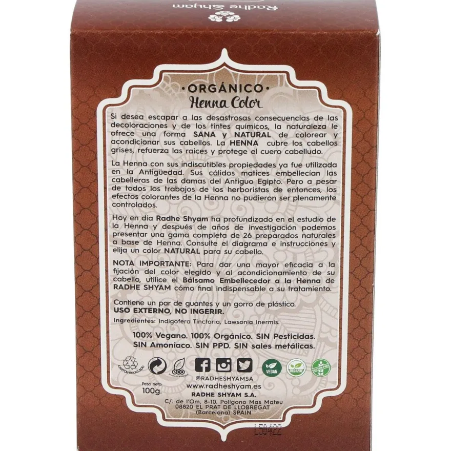 Hena Tinte Natural Castaño Oscuro Polvo 100gr - Radhe Shyam