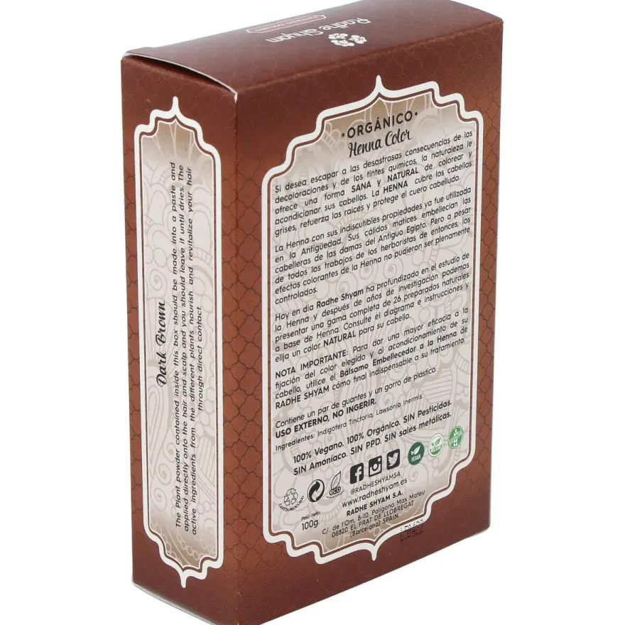 Hena Tinte Natural Castaño Oscuro Polvo 100gr - Radhe Shyam