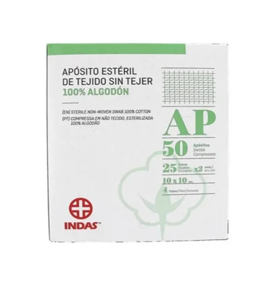 Indas Aposito Esteril Tejido Sin Tejer 100% Algodon (50 Unidades 10 Cm X 10 Cm)