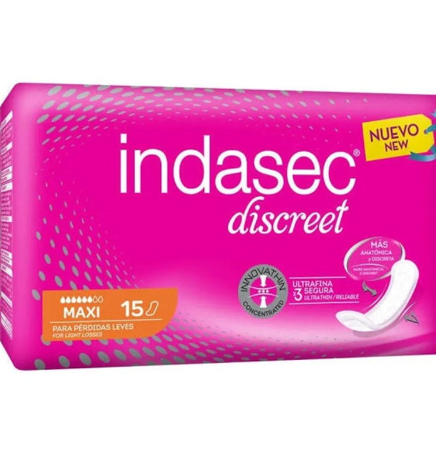 Indasec Discreet Maxi Compresa Perdidas Leves (15 Unidades) - Laboratorios Indas