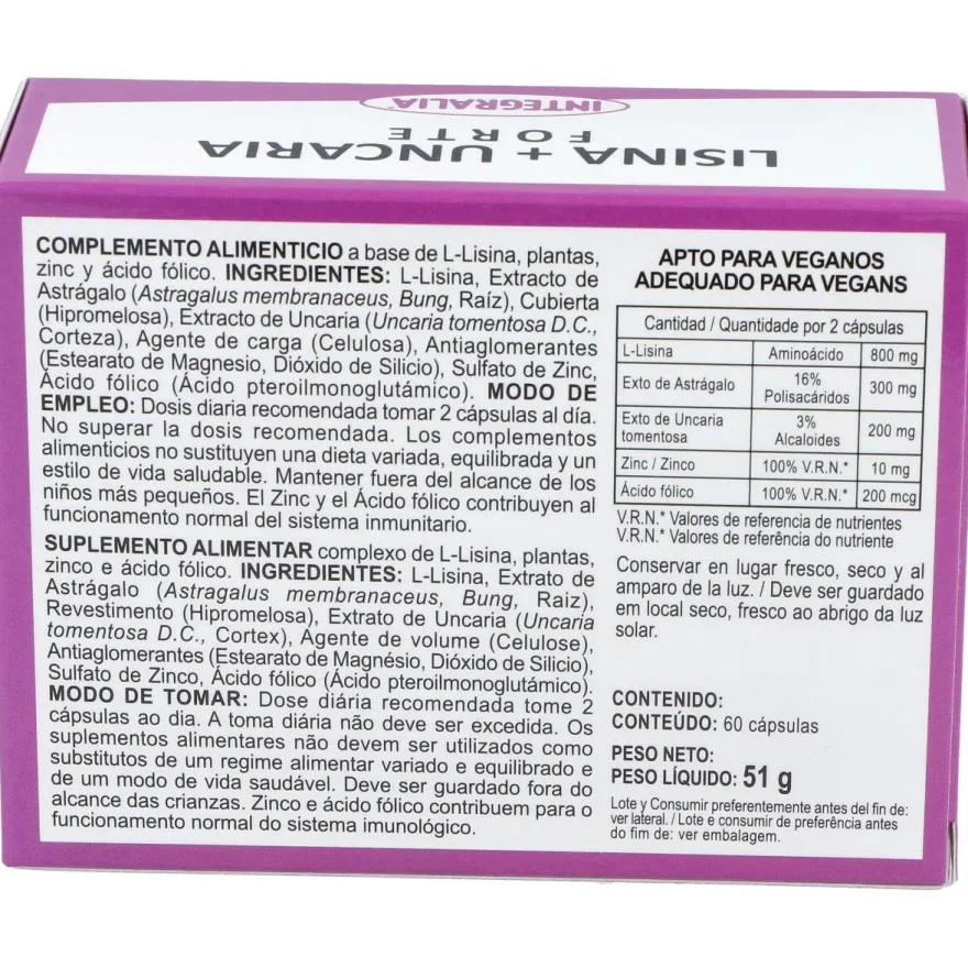 Integralia Lisina + Uncaria Forte 60Caps