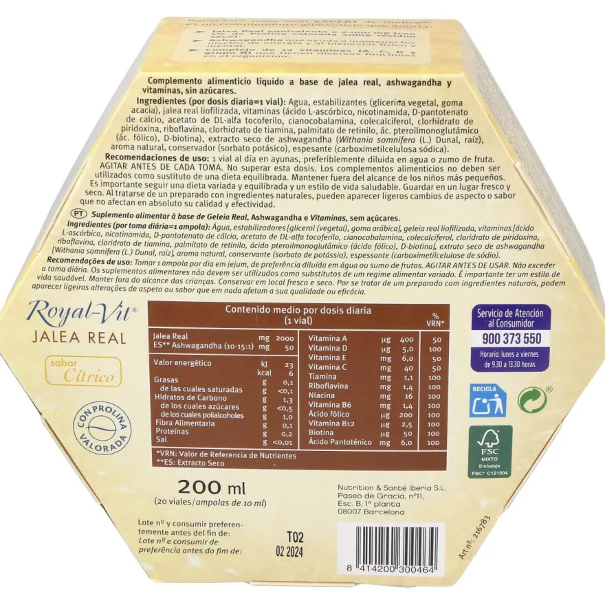 Jalea Real Royal Vit Expert sin Azucar 20viales - Dietisa
