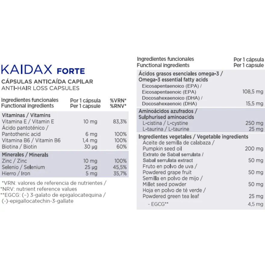 KAIDAX Forte Cápsulas Anticaída Capilar, 60 ud. - Topicrem