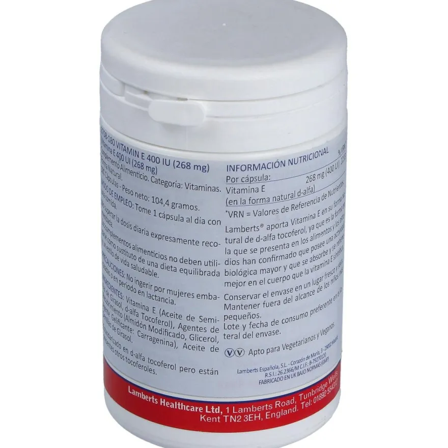 Lamberts Vitamina E Natural 400Ui 180 Comprimidos