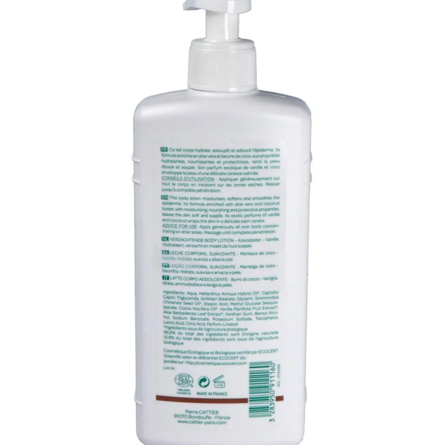 Leche Corporal Suavizante Coco y Vainilla Bio 500ml - Cattier