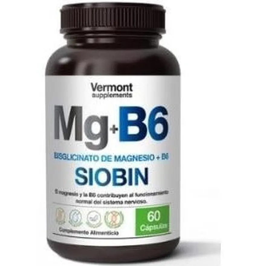 Mg+b6 Siobin Bisglicinato de Magnesio+b6 60cap - Vermont Supplements